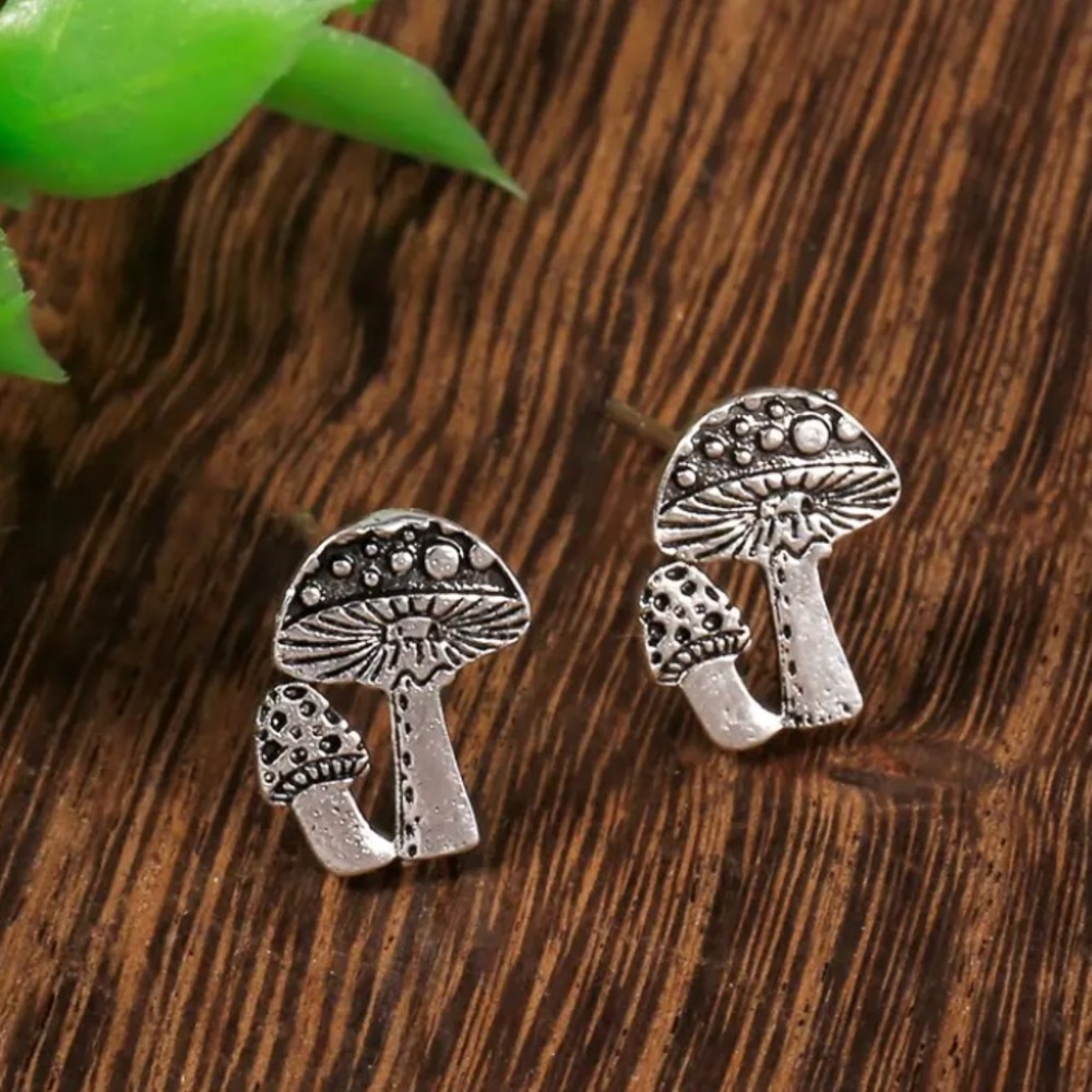 BOGO! Mushroom stud Earrings in Antiqued Silver color - Boutique NEW